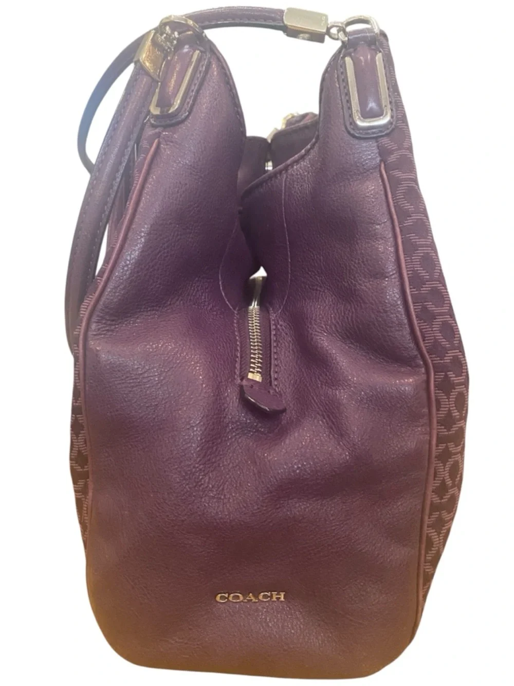 Coach Purple Madison Phoebe Signature Needlepoint Jacquard  & Leather Op Art Bag - Picture 9 of 12